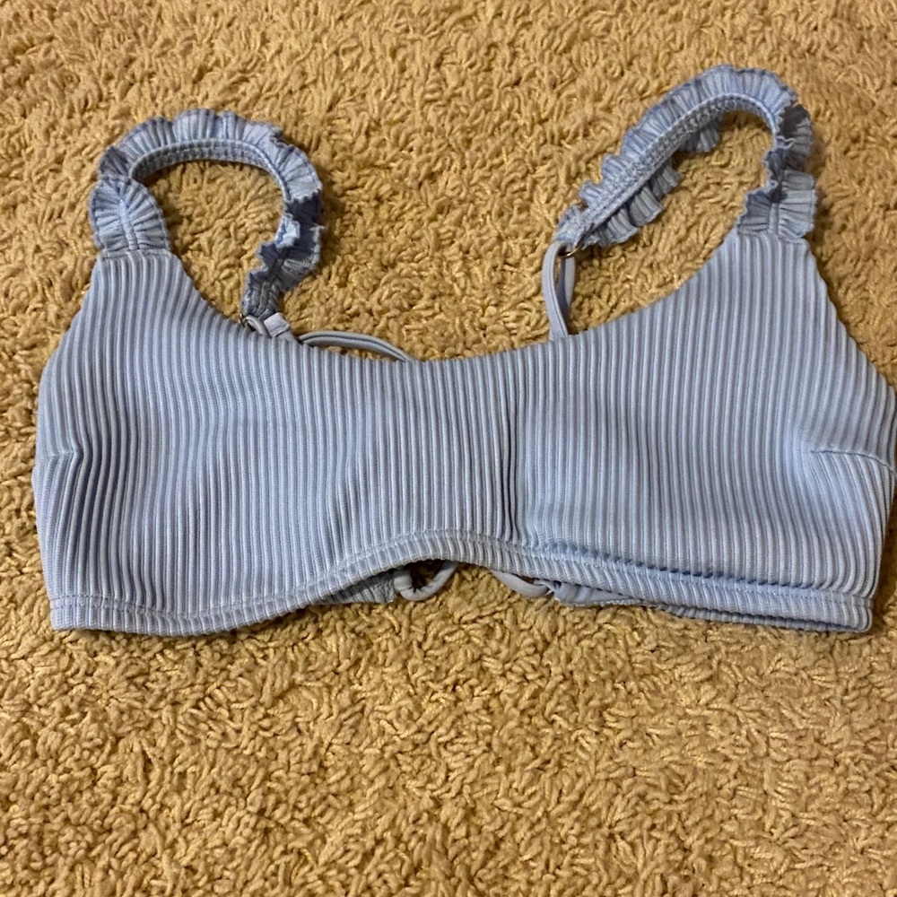 Blue Ruffle ribbed bikini top